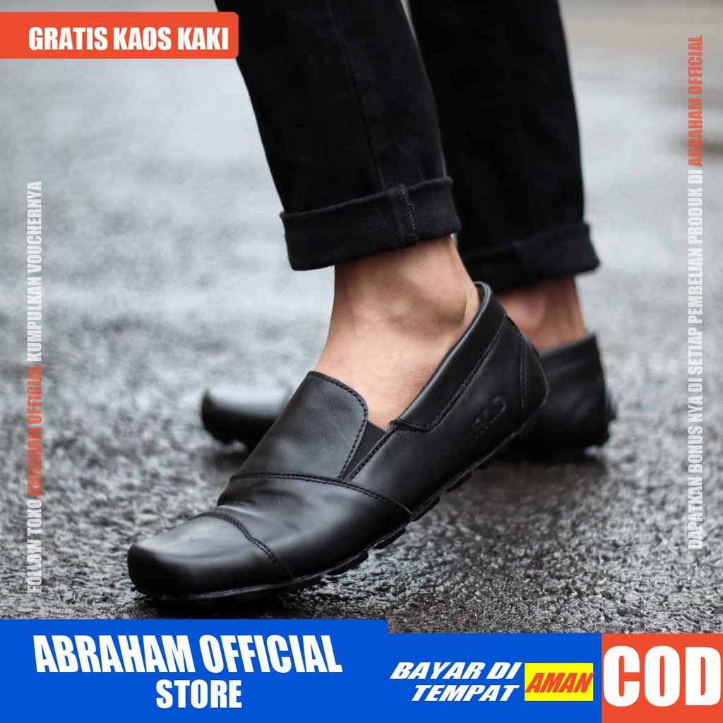 ABRHM X OYA Sepatu Slip On Pria Sepatu Pria Casual Cowok/Cowo Kulit Asli Sepatu Kasual Slop Anti Slip Semi Formal Kerja Kuliah Gaya Santai Keren Kekinian Original Murah Terlaris