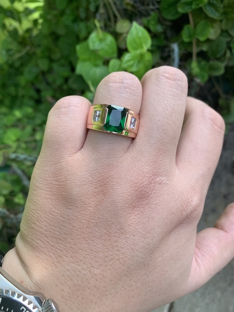 Cincin Minimalis Mewah Batu Zamrud Hijau Green Emerald Rose Gold Filled High Quality