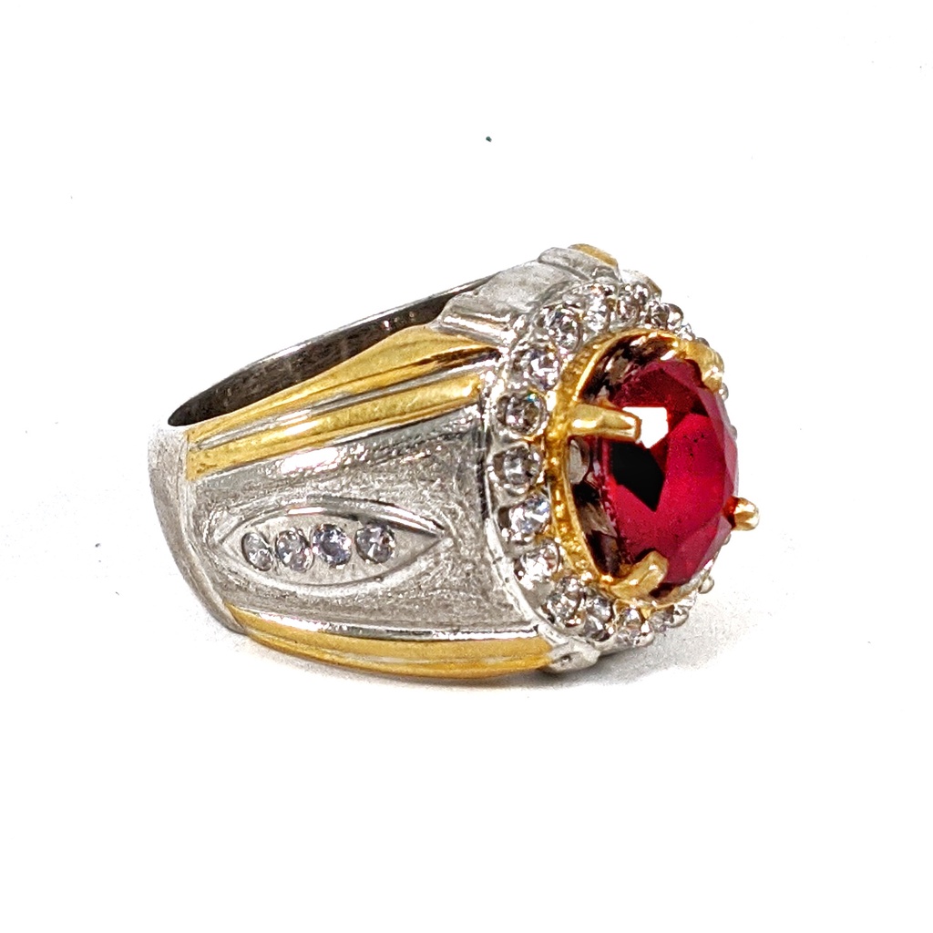 Natural Batu Permata Red Ruby Cutting Corundum Ring Perak Include Memo