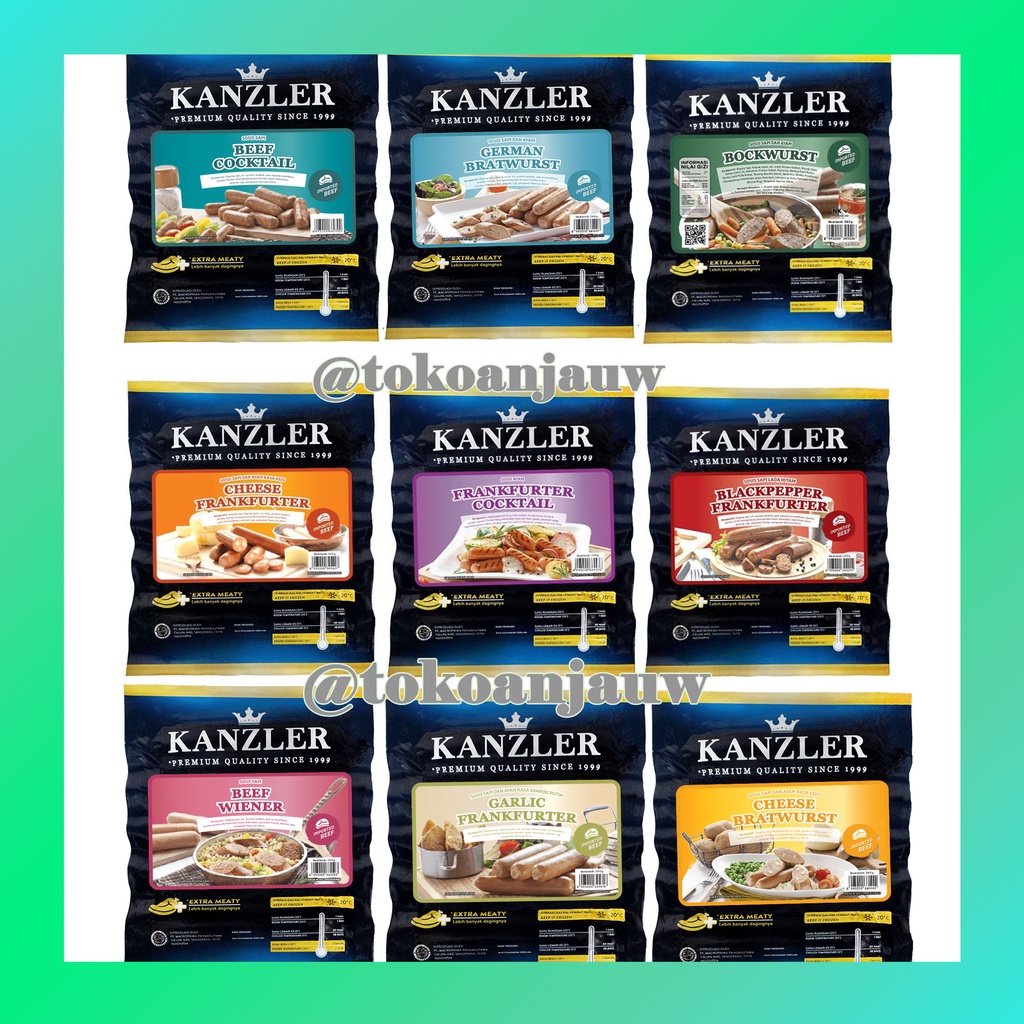 

Kanzler Sosis Sapi Ayam Blackpepper / Garlic / Cheese Cocktail / Beef Frankfurter / Bockwurst 360-500 gr