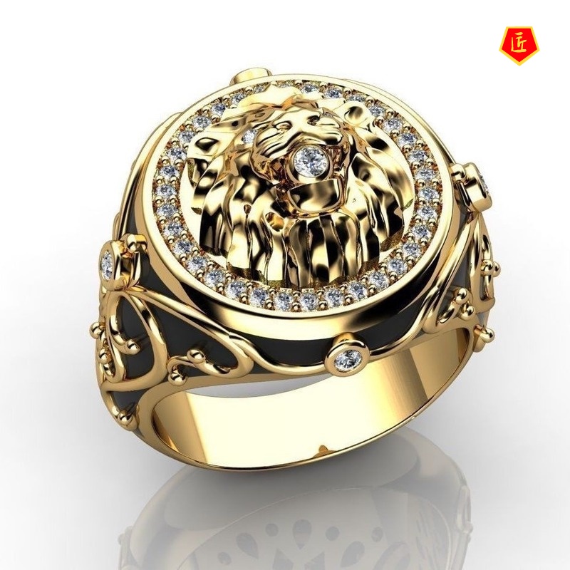 [Ready Stock]Full Diamond Lion Ring Punk 18K Gold