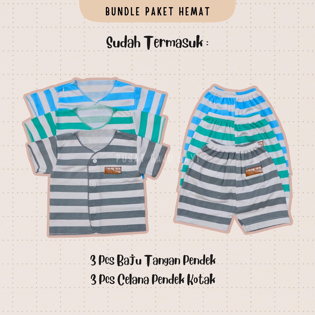 Paket Hemat Setelan Baju Bayi 9 Stel / 18 pcs Motif STRIPE SERIES merk SNI BOLO - BOLO