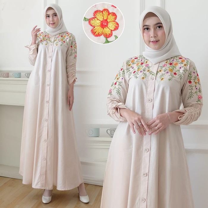 Gamis Syari/Khadijah Syari Bahan GAMIS KATUN JEPANG CREAM POLOS / GAMIS KOMBINASI / GAMIS KERJ 93FEP