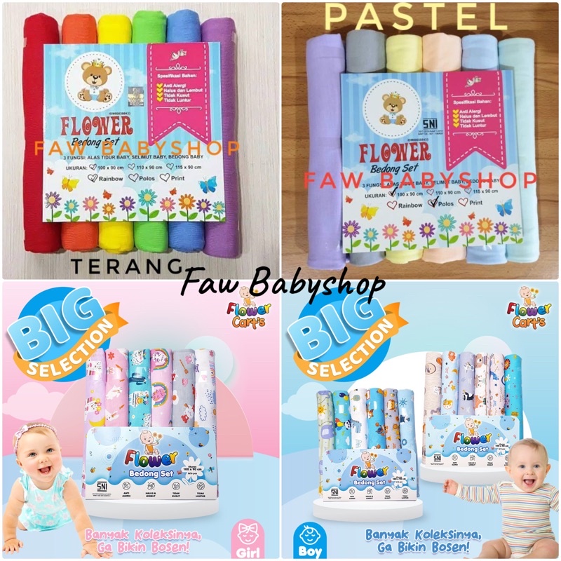 6pcs Bedong katun Bayi Rainbow merk Flower (SNI) TERMURAH bedong kaos bayi bedong bayi