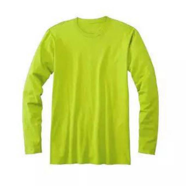 Kaos oblong lengan panjang hijau stabilo. Kaos distro polos