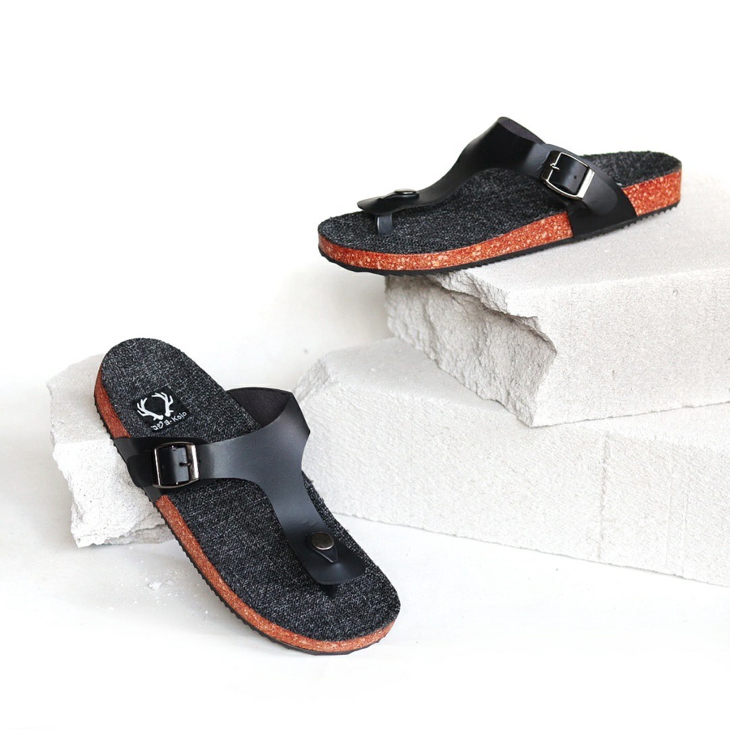 KOJO x KENICHI 1 - Sandal Pria Jepit Cowok Casual Santai Gaya Distro Kulit PU Coklat Hitam Navy Original KOJO KENICHI 01