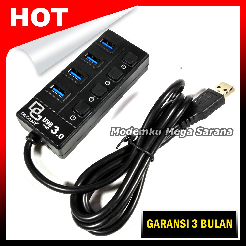 Digigear USB HUB 4 Port Kabel 1.2 meter on/off - USB 3.0
