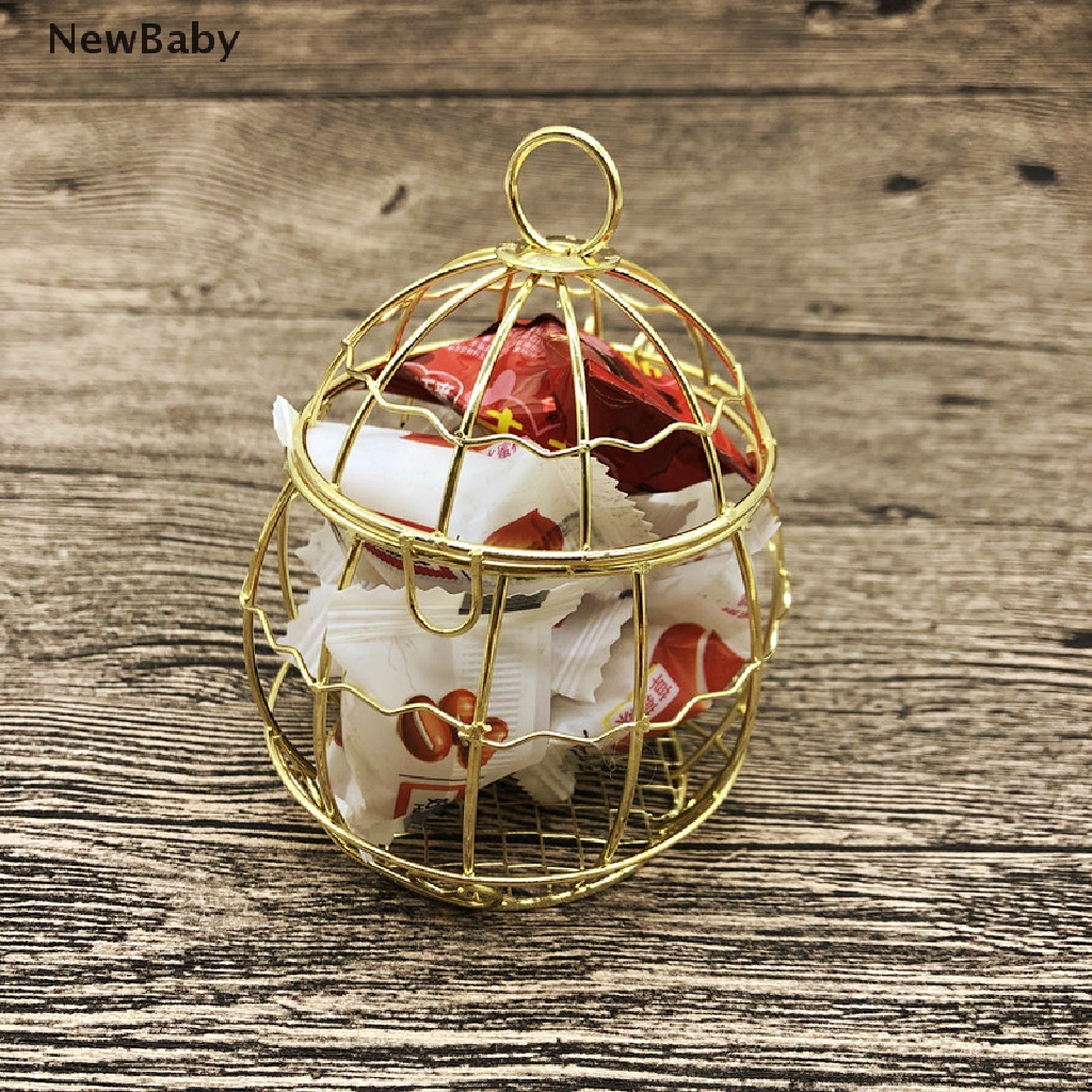 New Kotak Permen Bentuk Sangkar Burung Mini Bahan metal Warna Emas Gaya vintage retro Untuk baby shower