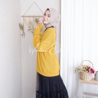 Baju Rajut Cardigan Wanita Falisha Warna Mustard All Size 