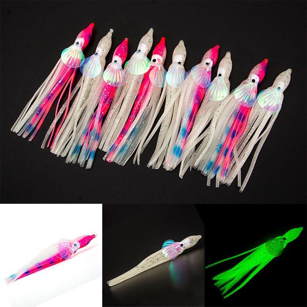 Top 10pcs Umpan Gurita Air Asin Luminous 5per6/10cm Lembut Silikon Renang Ekor Panjang