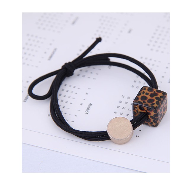 LRC Ikat Rambut Fashion Black Metal Smiley Leopard Square Hair Rope A57969