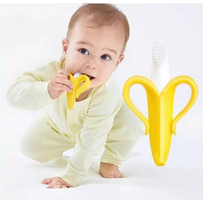 Banana Giraffe Teether &amp; Toothbrush - Mainan Gigitan Bayi Sikat Gigi Bayi Pisang Jerapah Sensorik Bayi