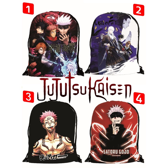 Stringbag Tas Serut Ransel ANIME Backpack Tahan Air Jujutsu Kaisen Kanji Yuuji Sukuna Gojo FULLCOLOR