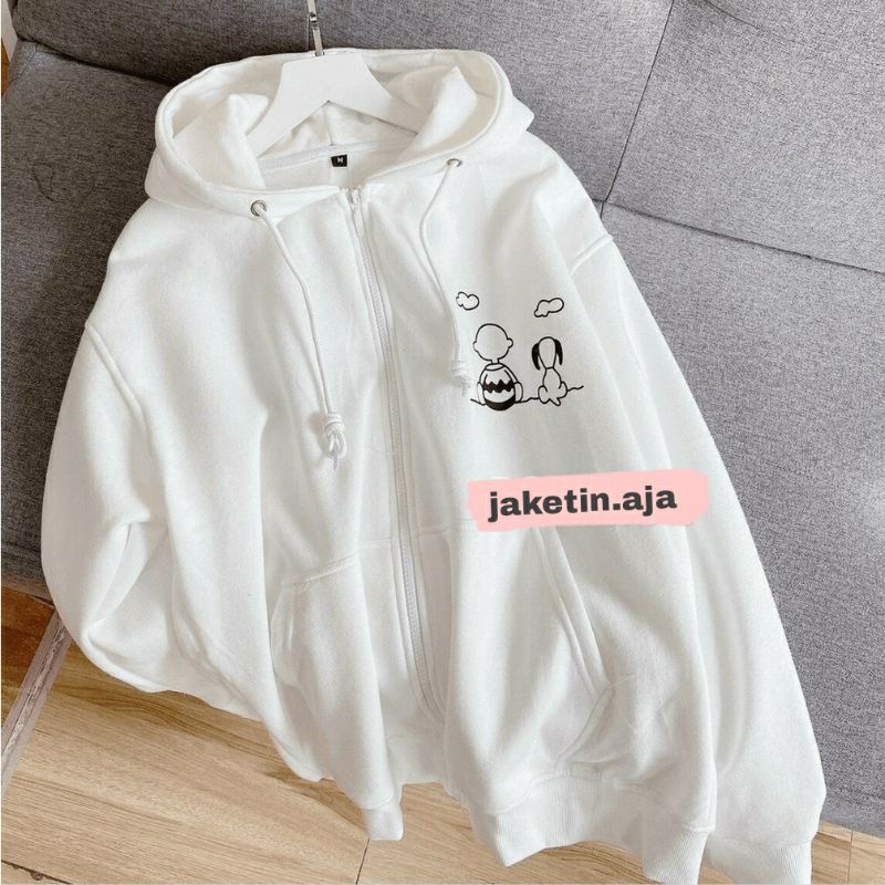 S - XXXXXL(6XL) Zip Hoodie SNOOPY Cute Dog Korean Fashion Pria Wanita BIG SIZE OVERSIZE Jumbo 6XL 5XL 4XL 3XL 2XL XL L M Jaket Resleting Kawaii Harajuku Jaketin aja Hitam Putih