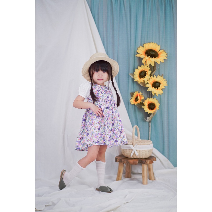 Promo !! Dress anak cewek - dress feminim - dress stack sunflower full import uk 5bln  (ungu)