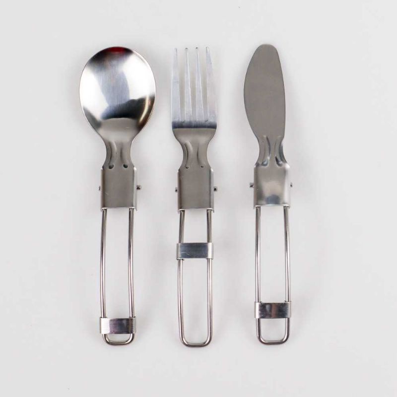 set Sendok Garpu Pisau Lipat Portabel Stainless Steel 3pcs