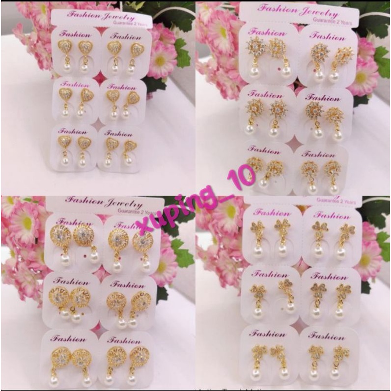 Grosir 1 Lusin anting jepit mutiara dewasa xp gold, model random. ATG01.