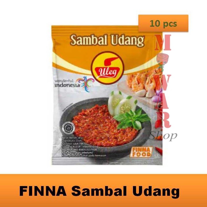 

(10 sachet x 18 gr) FINNA Uleg Sambal Udang Renceng Sambal Instan Sambal Tradisional