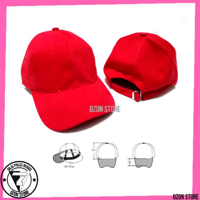 Topi Baseball Distro Caps Polos Pengait Besi Bahan Rapel Premium - Merah