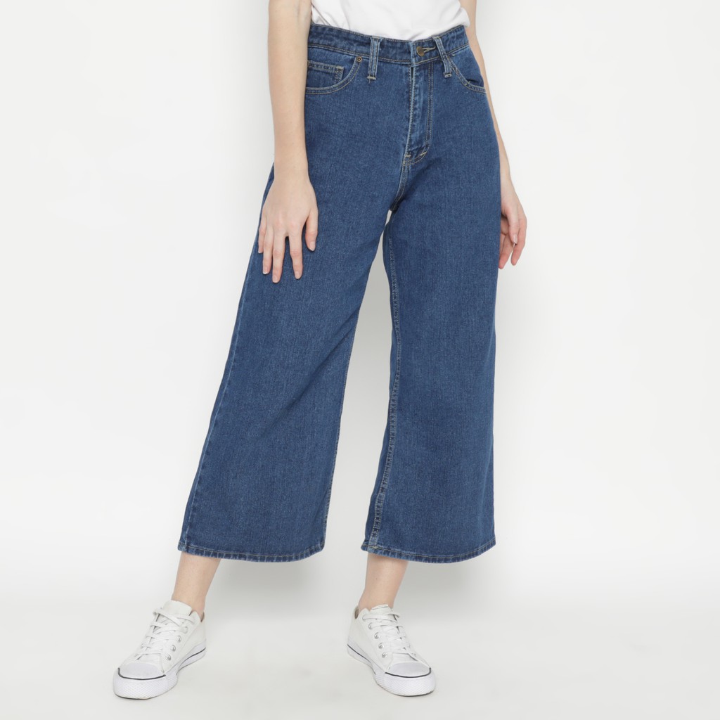 Esrocte Celana Kulot High Waist Jeans Wanita P01 Navy Esrocte Celana Kulot High Waist Jeans Wanita P01 Navy
