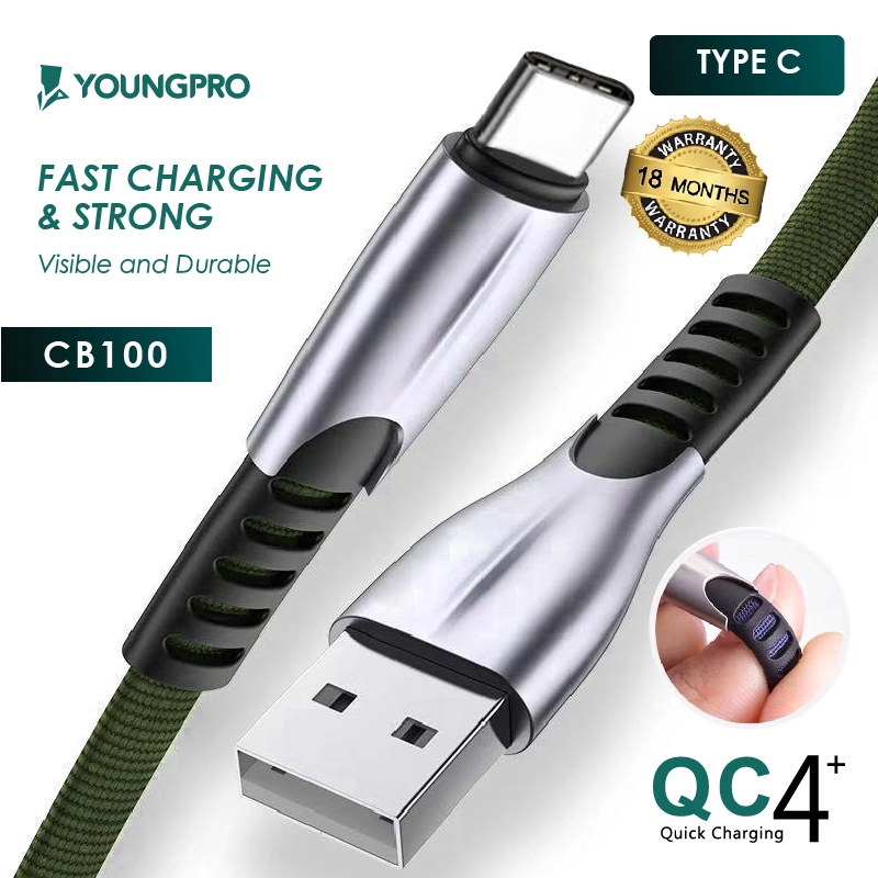 YOUNGPRO CB100 ANTI BREAK DENIM BRAIDED CABLE MICRO LIGHTING TYPE C QC 4.0 FAST CHARGING 5A