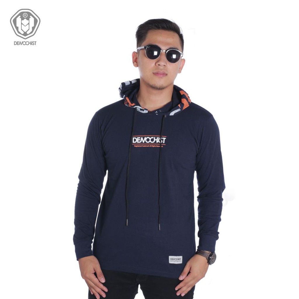 Kaos Distro T-Shirt Hoodie Navy Stripe Orange White Demochist