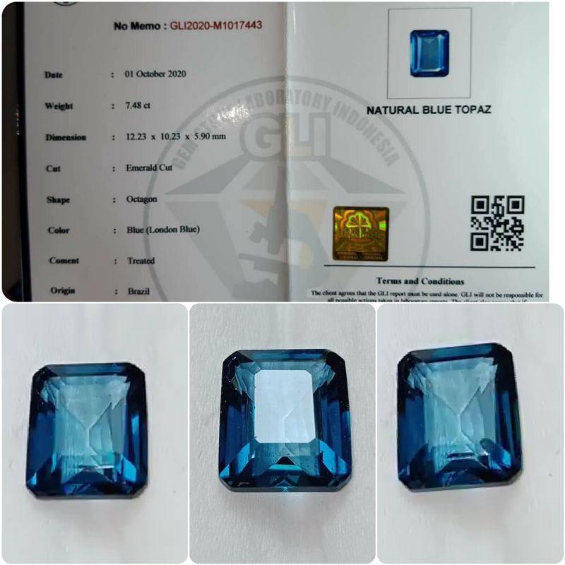 Natural Topaz London Blue Topas Cut big size memo GLI SkyLab