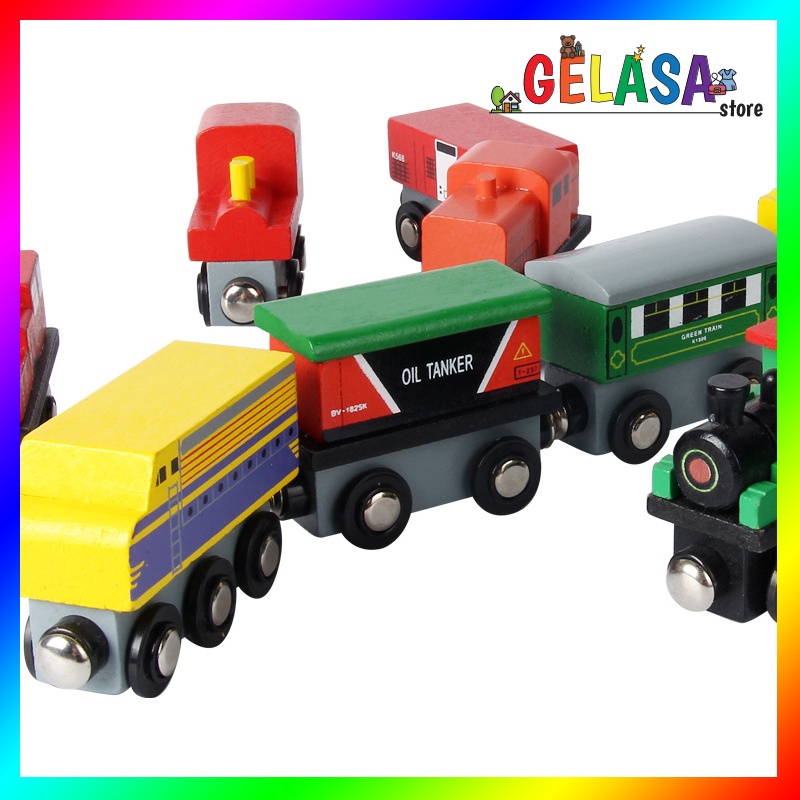 Gelasa Mainan kayu anak Wooden 12 PCS Train Toys