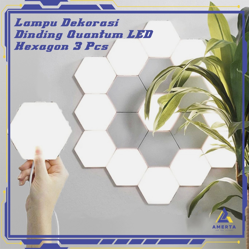 Lampu Dekorasi Dinding Quantum LED Lamp Modular Hexagon Touch 3 PCS Coquimbo  - White