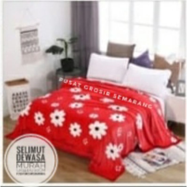 Selimut Dewasa Murah MORIA Abstrak Leaf Polkadot Flower Bvrbery Reindeer Could Moon Star Awan Rusa-Red Flower