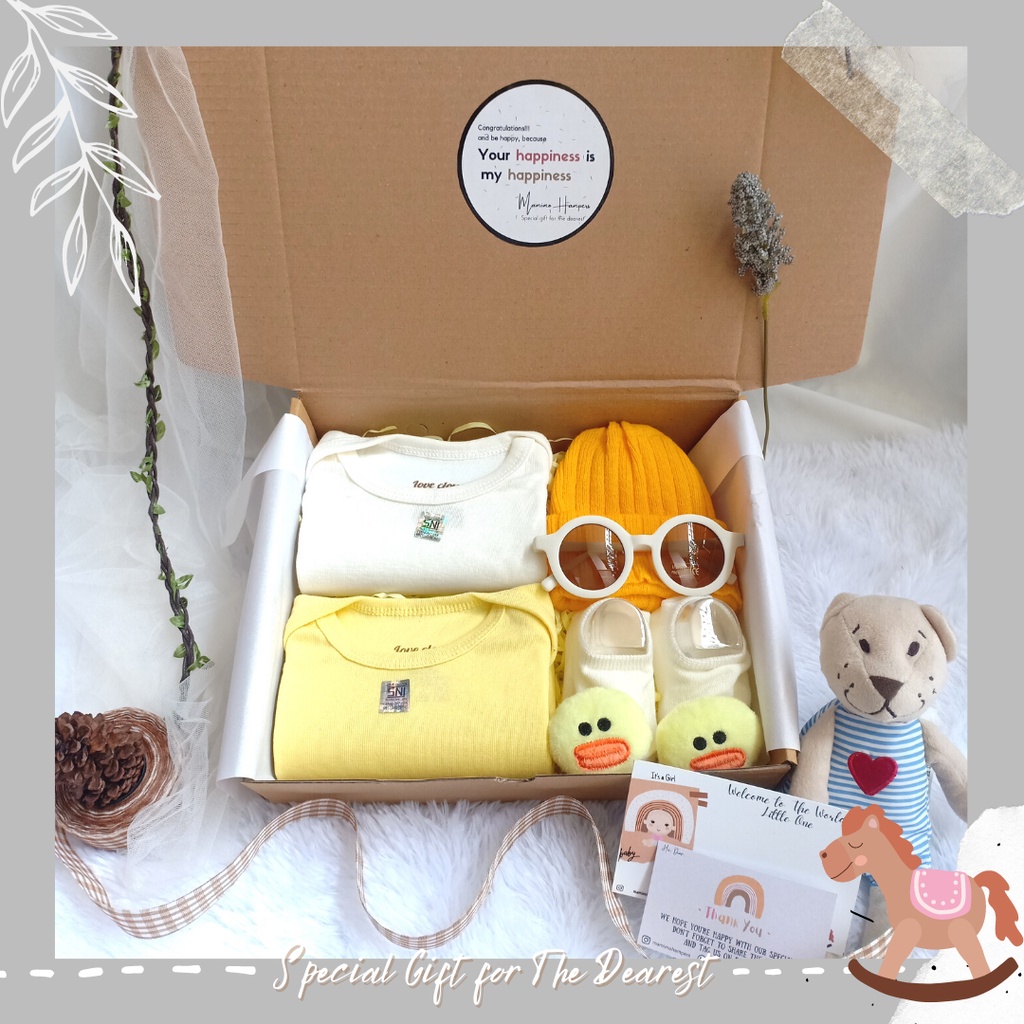 Hampers Baby Lucu 2 Series Double Jumper | Newborn Gift Set | Kado bayi - By Mamimohampers-Cream-Yellow