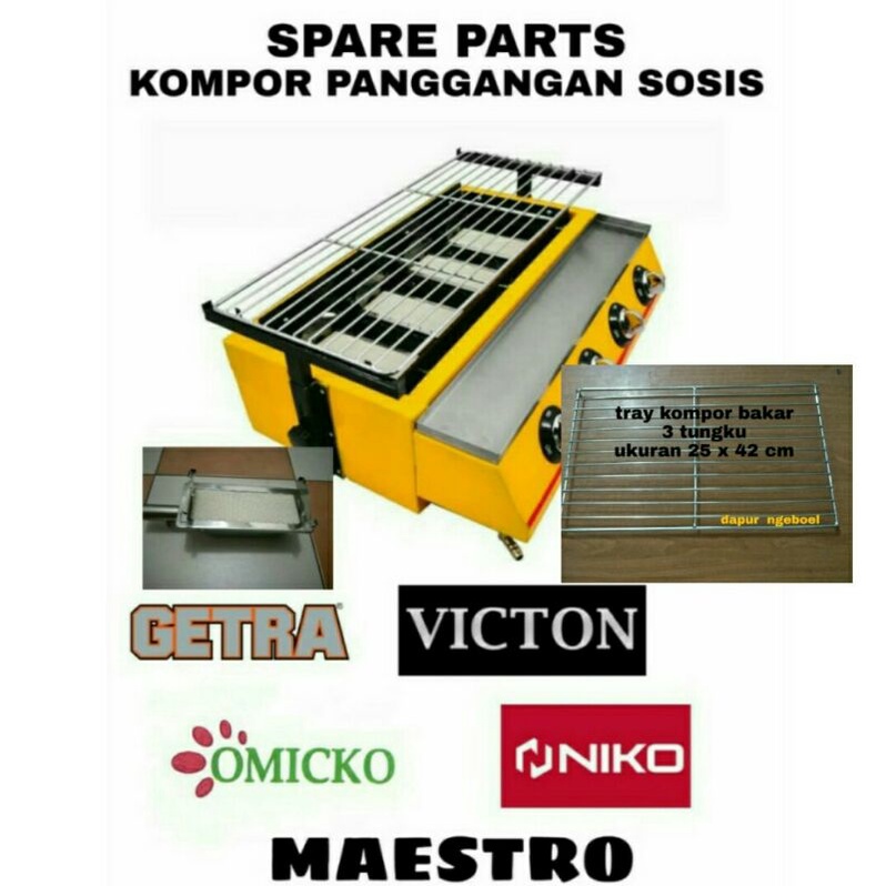 spare parts kompor panggangan sosis - plat kompor bakar - kaca kompor getra - nepel kompor bakarY