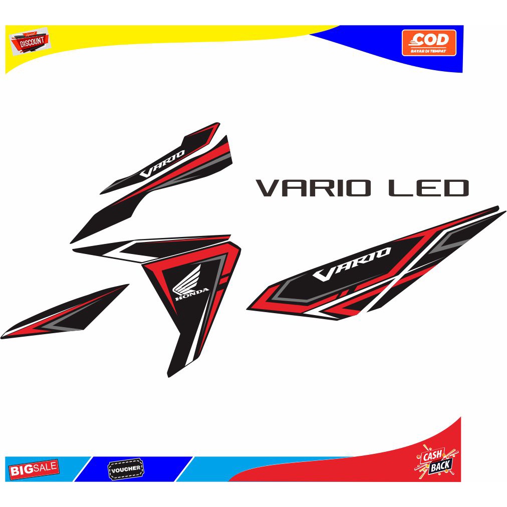 STIKER/ STRIPING VARIASI HONDA VARIO 125 & 150 LED TAHUN 2015 2016 2017 LIST VARIASI MERAH HITAM SIM