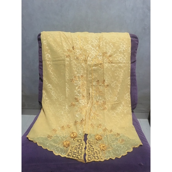 Kain Kebaya warna kuning Bahan Sifon Embos Motif Bordir
