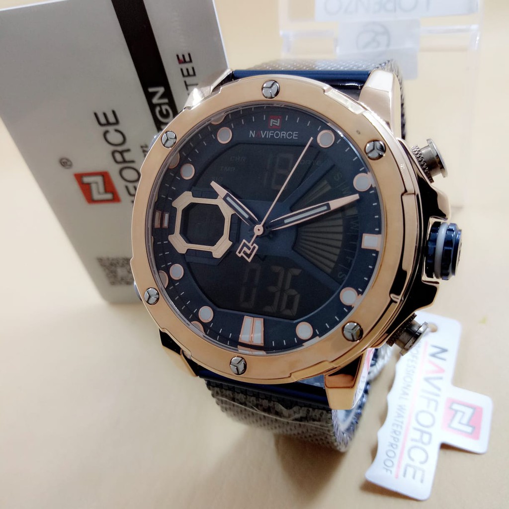 Naviforce 9170 - Jam Tangan Fashion Pria Murah - Stainless Steel - Dual Time - Anti Air - Original