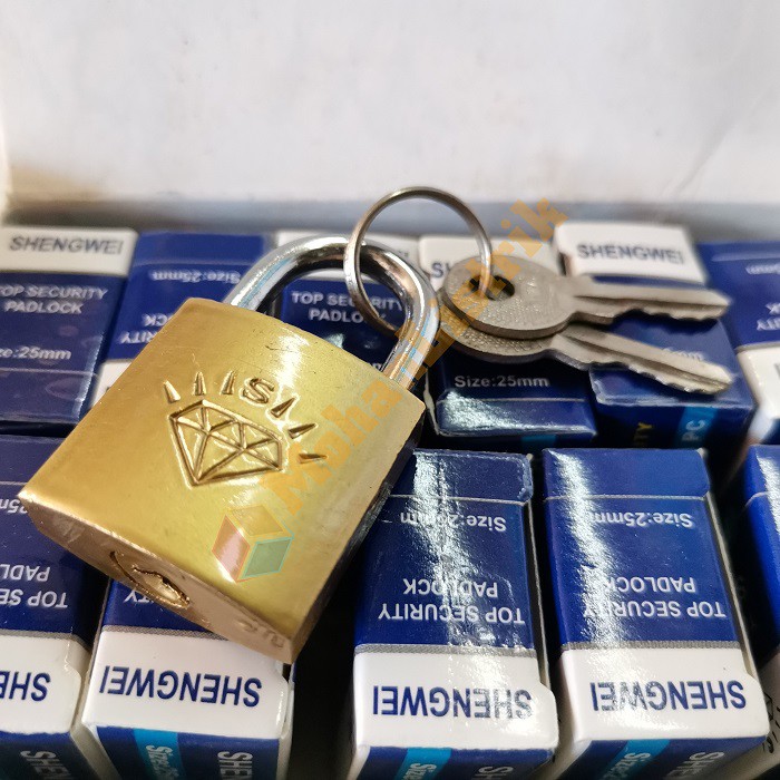 Gembok Besi Kuning Shengwei Padlock Press Freed Leher Pendek 25 mm