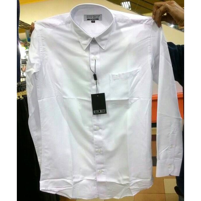 Kemeja Pria RITA RICCI Panjang Slimfit Putih Dobby Salur Harringbond kemeja pria formalE6I9