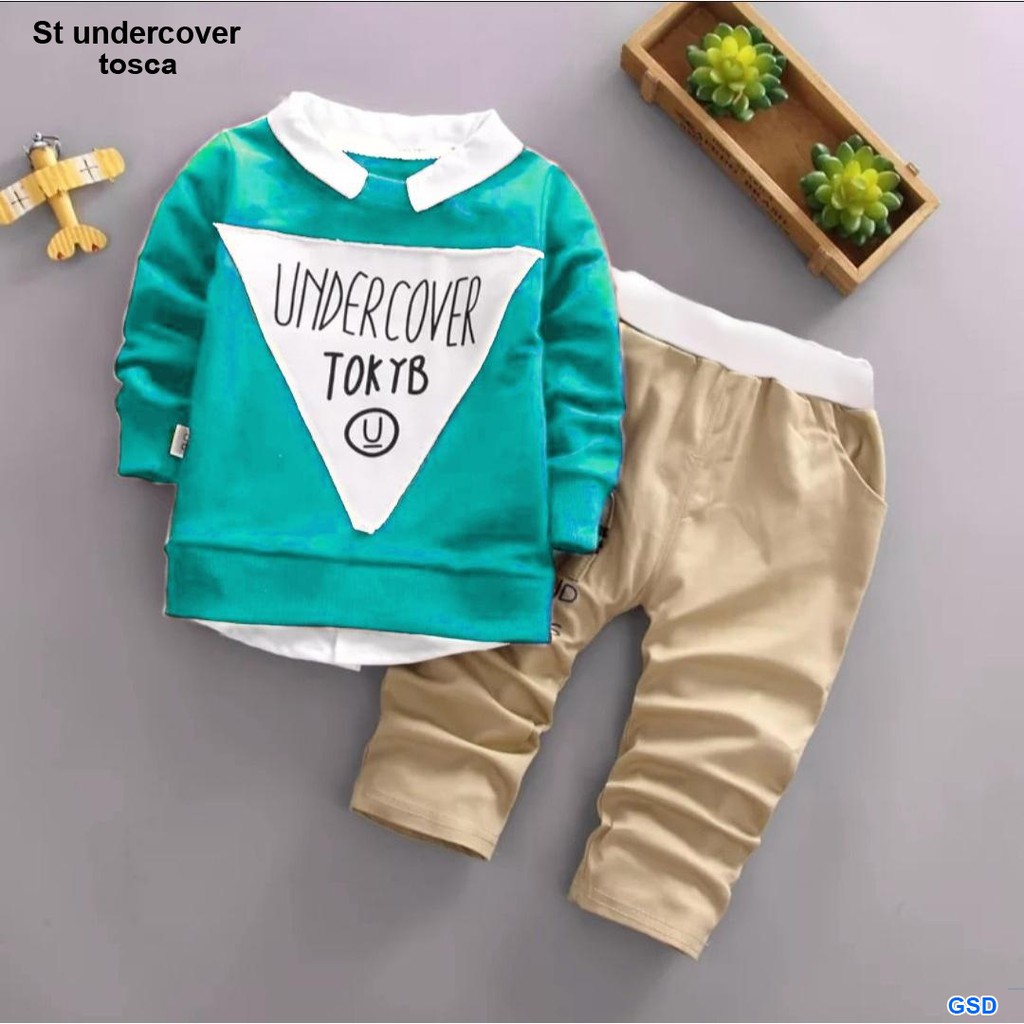 St undercover/stelan atasan model kemeja dan celana/pakaian setelan anak laki murah/baju anak terbru