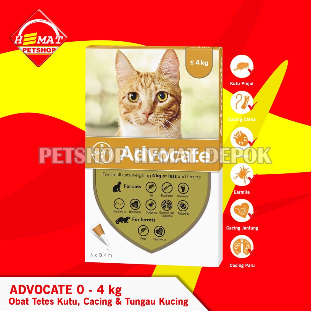 Obat Tetes Kutu Cacing Tungau Flea Scabies Kucing Advocate 0 – 4 KG