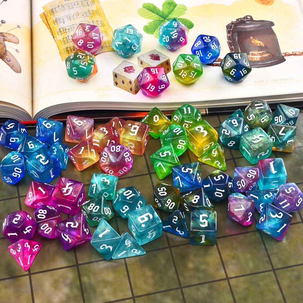 7pcs Dadu Polyhedral RPG Bahan Akrilik Multi Warna Untuk Permainan Konsentrat