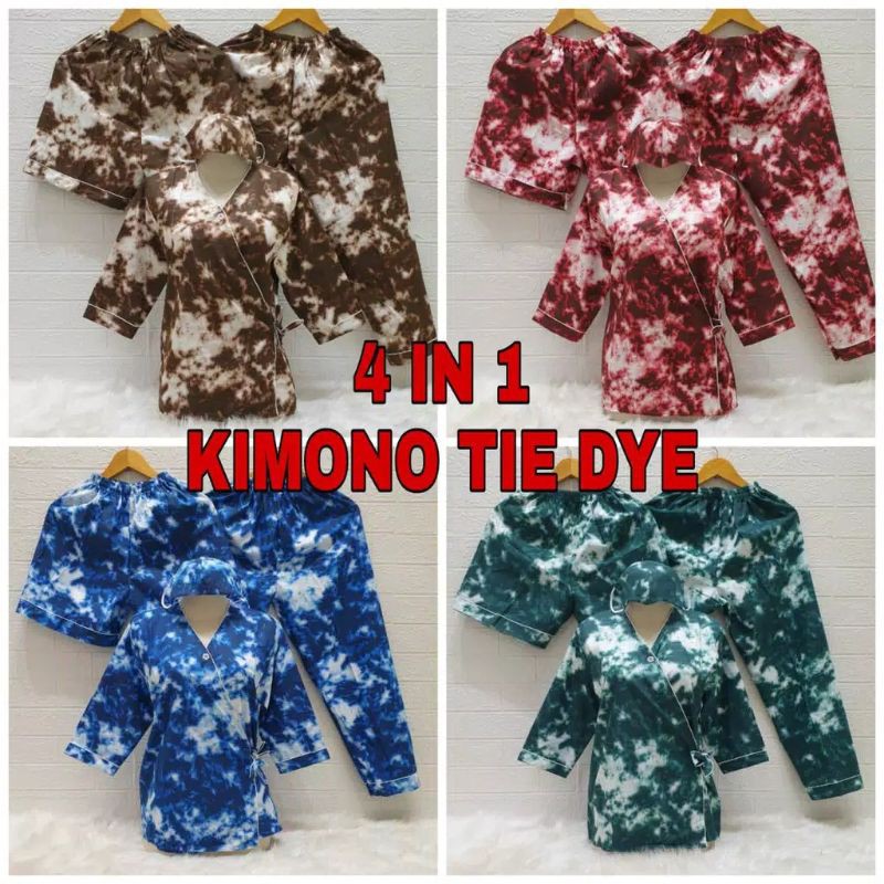 Trijaya . piyama dewasa 4in1 kimono TIE DYE  baju tidur piyama cp 4in1 bahan katun eropa