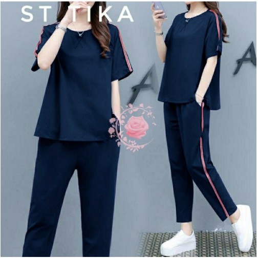 Baju Setelan Wanita Dewasa Import Kekinian Terbaru 2021 Celana List Tika Bahan Full Moscrepe Murah