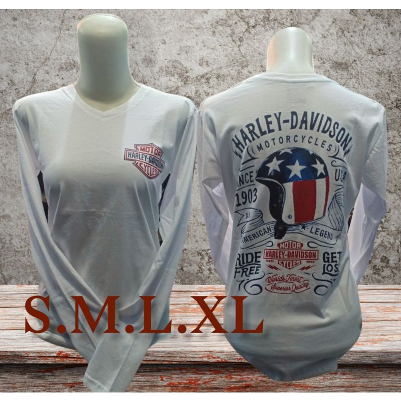 Kaos HarleyDavidson wanita Lengan Panjang putih_HD MC