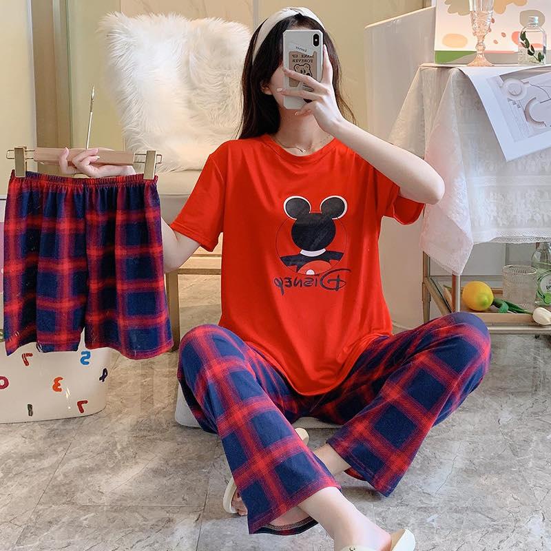 AJW Shop Piyama 3 in 1 | Piyama Lengan Pendek | Baju Tidur Impor | Baju Tidur 3in1-Mickey Merah