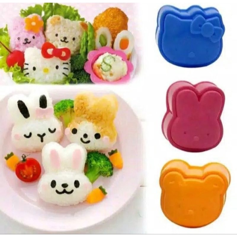 Cetakan nasi 3in1 ricemold onigiri bento beruang hello kitty animal gajah ikan snoopy burung lucu