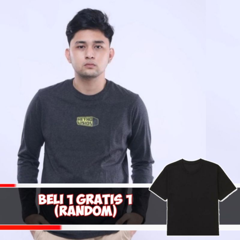 kaos distro || Heyho long slevee || Heyho vision yellow grey