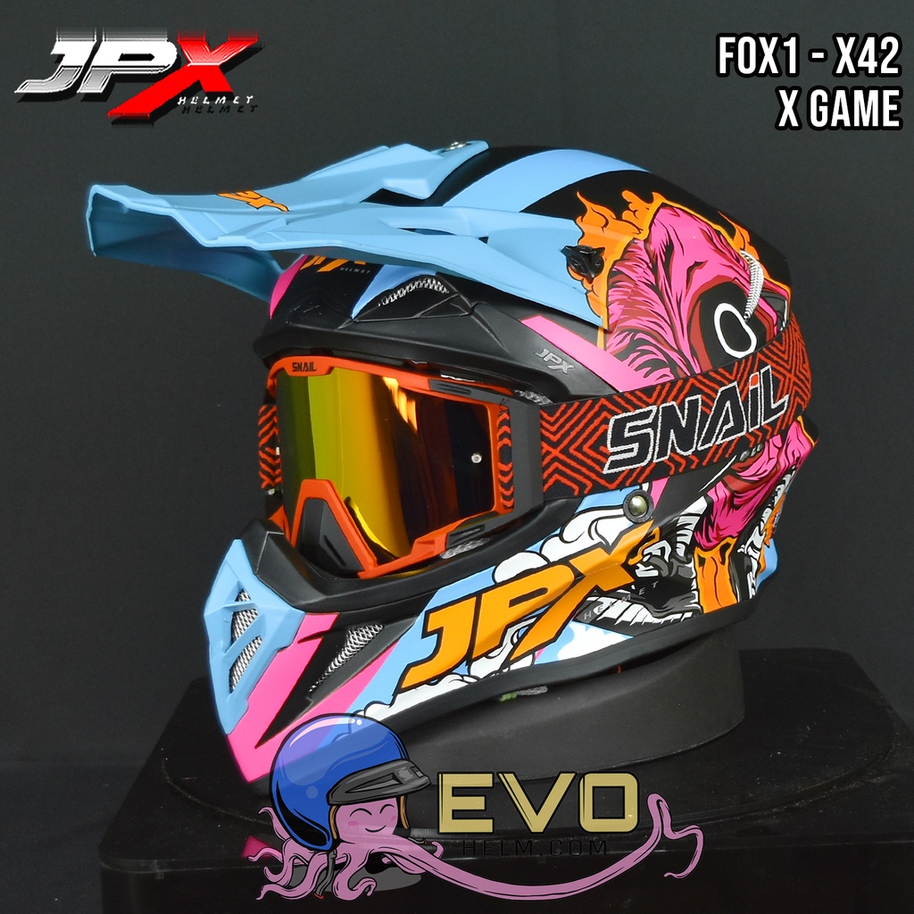 HELM JPX X42 BLACK DOFF CROSS_FOX1 + GOOGLE SNAIL (ONGKIR 2 KG) HELM JPX X42 X-GAME HELM CROSS HITAM DOFF