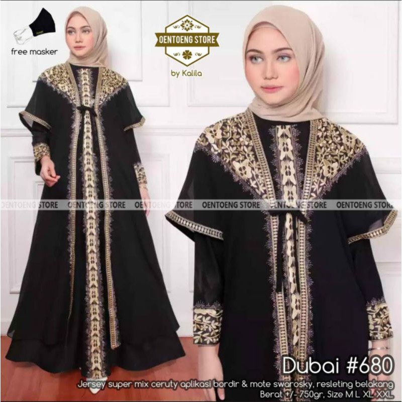 GAMIS MUSLIM ABAYA TURKI HITAM JERSEY PREMIUM SUPER MEWAH