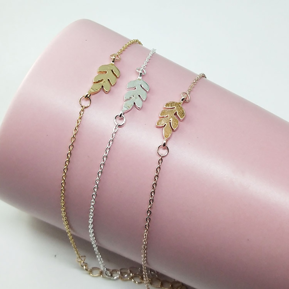 Hu Hu Hu Hu Hu Alat Bantu Pasang Kacamata♡ Gelang Tangan Rantai Aksen Daun Bahan Alloy Dengan Kait Lobster Untuk Wanita