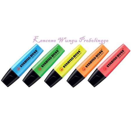 

Stabilo Boss warna Biru Hijau Kuning Orange Pink